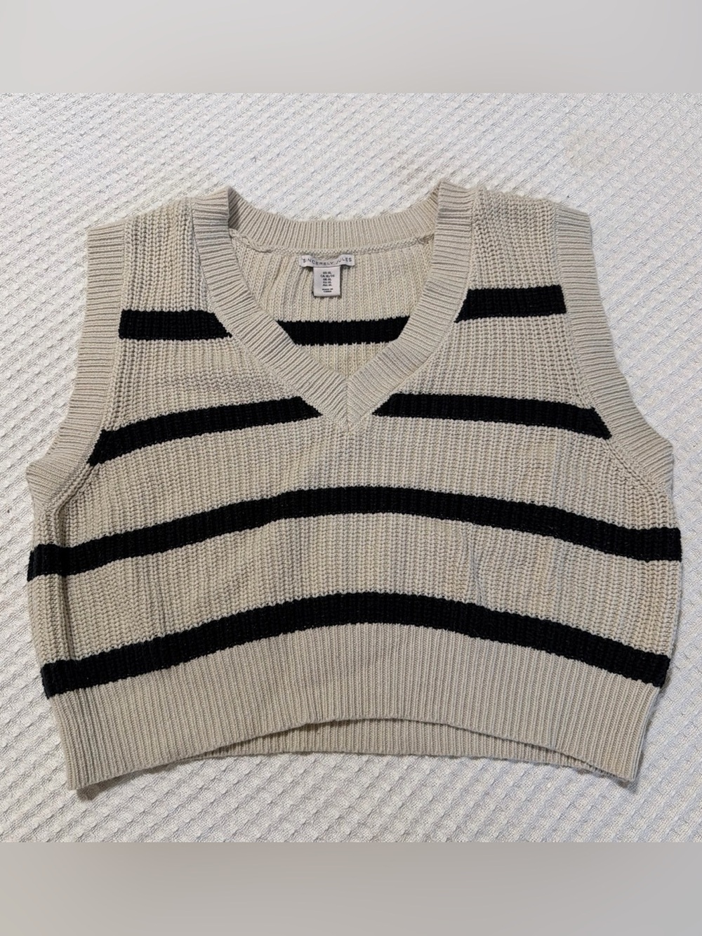 Sincerely Jules Cream & Black Striped V-Neck Sweater Vest